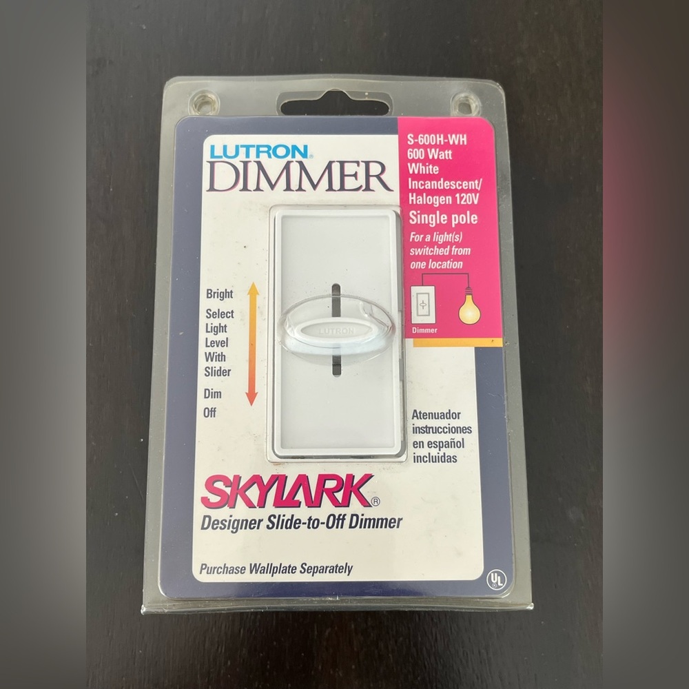 Lutron Skylark 600-Watt Incandescent Dimmer Switch White Single-Pole S-600H-WH 1